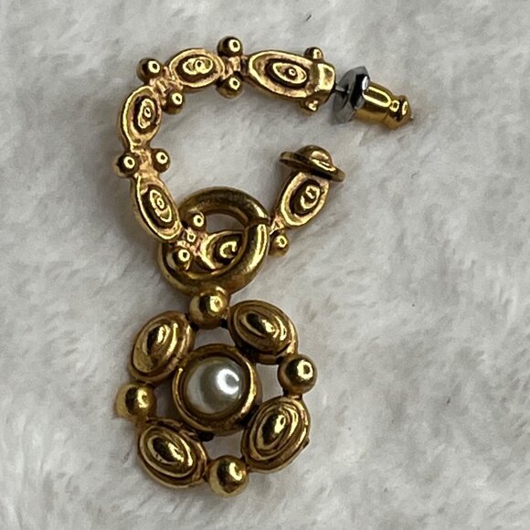 Vintage Gold-Tone Earrings With Faux Pearl Accents 2 Inches Long - Picture 2 of 7